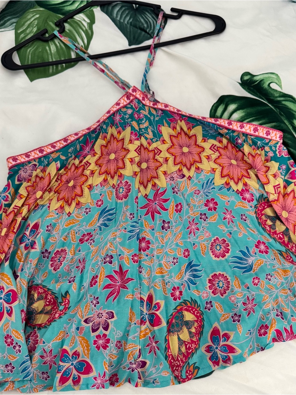 Turquoise Floral Halter Tank Top